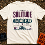 Independent Yet Prepared - T-Shirt in Ivory - A typographic design reading "Solitude With A Backup Plan" and "Tools...