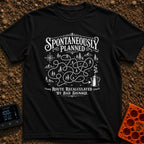 Planned To Be Spontaneous - T-Shirt in Black - A black and white illustration of a tangled, looping dotted path winding...