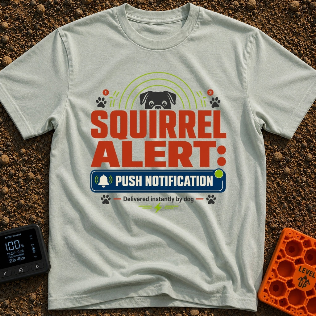 Squirrel Push Notification - T-Shirt in Bay - A graphic featuring the top half of a dog's face peering over the large...