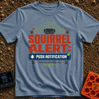 Squirrel Push Notification - T-Shirt in Blue Jean - A graphic featuring the top half of a dog's face peering over the...