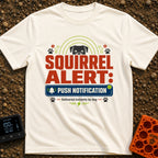 Squirrel Push Notification - T-Shirt in Ivory - A graphic featuring the top half of a dog's face peering over the large...