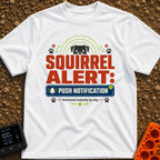 Squirrel Push Notification - T-Shirt in White - A graphic featuring the top half of a dog's face peering over the large...