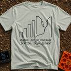 Signal Lost, Adventure On - T-Shirt in Bay - A minimalist black line drawing that transitions from ascending cell phone...
