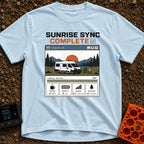 Sunrise Sync Complete - T-Shirt in Chambray - A graphic styled as a computer window titled 'Campsite OS' showing a white...