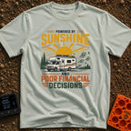 Sunshine And Poor Decisions - T-Shirt in Bay - A graphic illustration of a white Class C motorhome with roof-mounted...