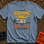 Sunshine And Poor Decisions - T-Shirt in Blue Jean - A graphic illustration of a white Class C motorhome with...