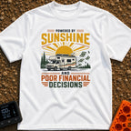 Sunshine And Poor Decisions - T-Shirt in White - A graphic illustration of a white Class C motorhome with roof-mounted...