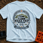 Relationship Milestone Unlocked - T-Shirt in Chambray - A badge-style design featuring a white camper van parked in front...