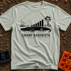 Buffering In The Bayou - T-Shirt in Bay - A black and white illustration of an alligator in water with swamp vegetation,...