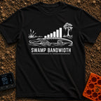Buffering In The Bayou - T-Shirt in Black - A black and white illustration of an alligator in water with swamp...