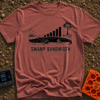 Buffering In The Bayou - T-Shirt in Brick - A black and white illustration of an alligator in water with swamp...