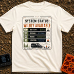 Status Wildly Available - T-Shirt in Ivory - A graphic resembling a digital system status monitor with readouts for...