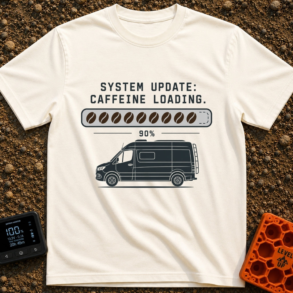 Caffeine System Update - T-Shirt in Ivory - The image shows the text "SYSTEM UPDATE: CAFFEINE LOADING." above a progress...