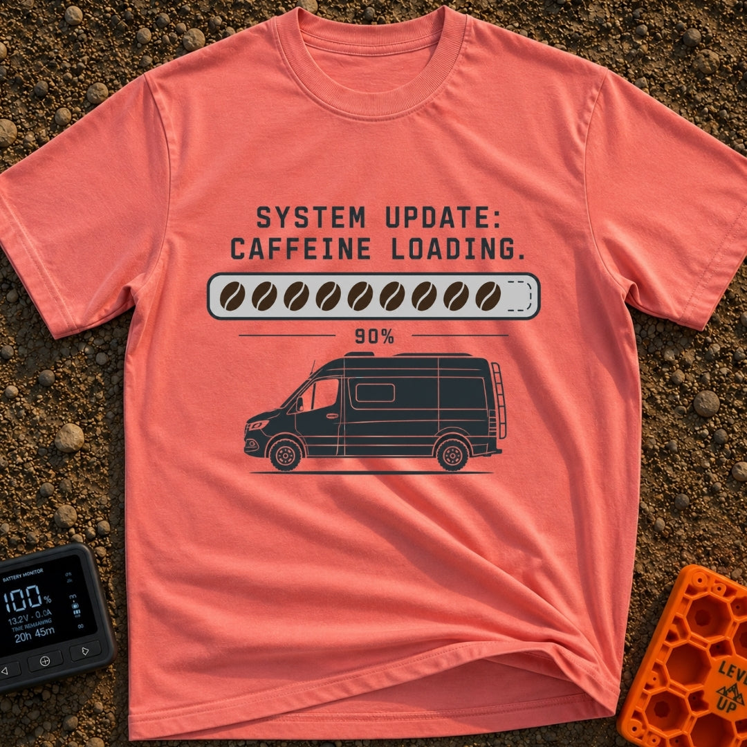 Caffeine System Update - T-Shirt in Watermelon - The image shows the text "SYSTEM UPDATE: CAFFEINE LOADING." above a...