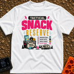 Tactical Snack Reserve - T-Shirt in White - The artwork features the bold text "Tactical Snack Reserve" above a cooler...