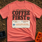 Caffeine Clause Priority - T-Shirt in Watermelon - A graphic designed to look like a legal contract with the large text...