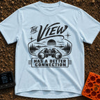 Naturally Well Connected - T-Shirt in Chambray - A black and white illustration of binoculars resting in the foreground...
