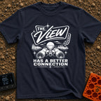 Naturally Well Connected - T-Shirt in Navy - A black and white illustration of binoculars resting in the foreground with...