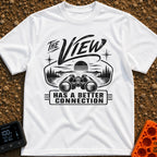 Naturally Well Connected - T-Shirt in White - A black and white illustration of binoculars resting in the foreground with...