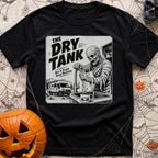 Running On Fumes - T-Shirt in Black - A black and white illustration of a mummy standing at a sink turning a faucet, but...