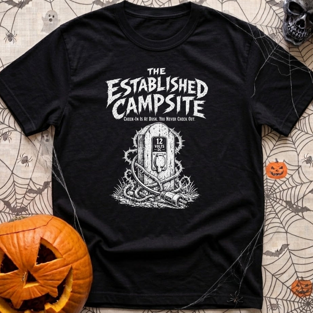 Lost The Plot - T-Shirt in Black - A black and white illustration of a wooden electrical pedestal shaped like a...