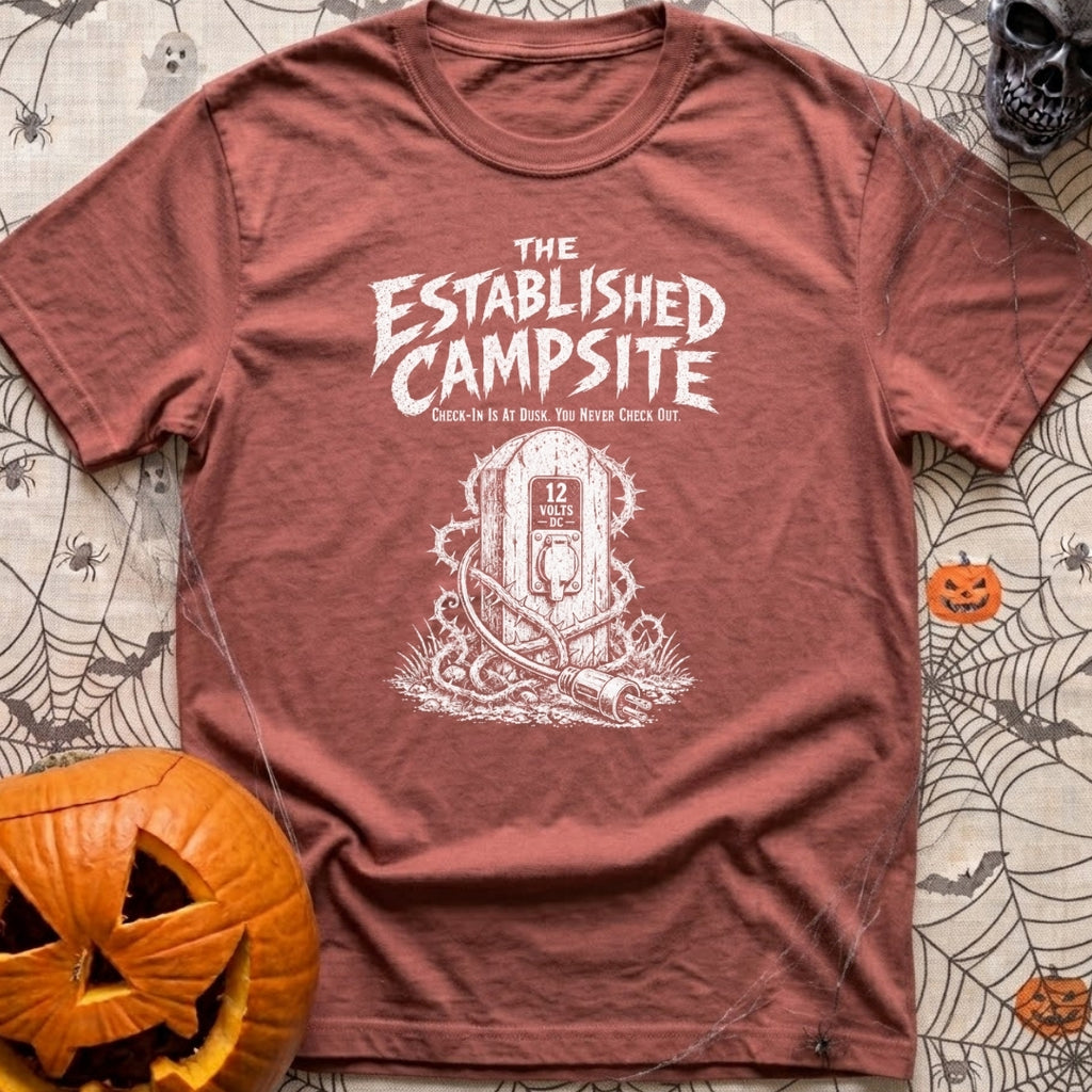 Lost The Plot - T-Shirt in Brick - A black and white illustration of a wooden electrical pedestal shaped like a...