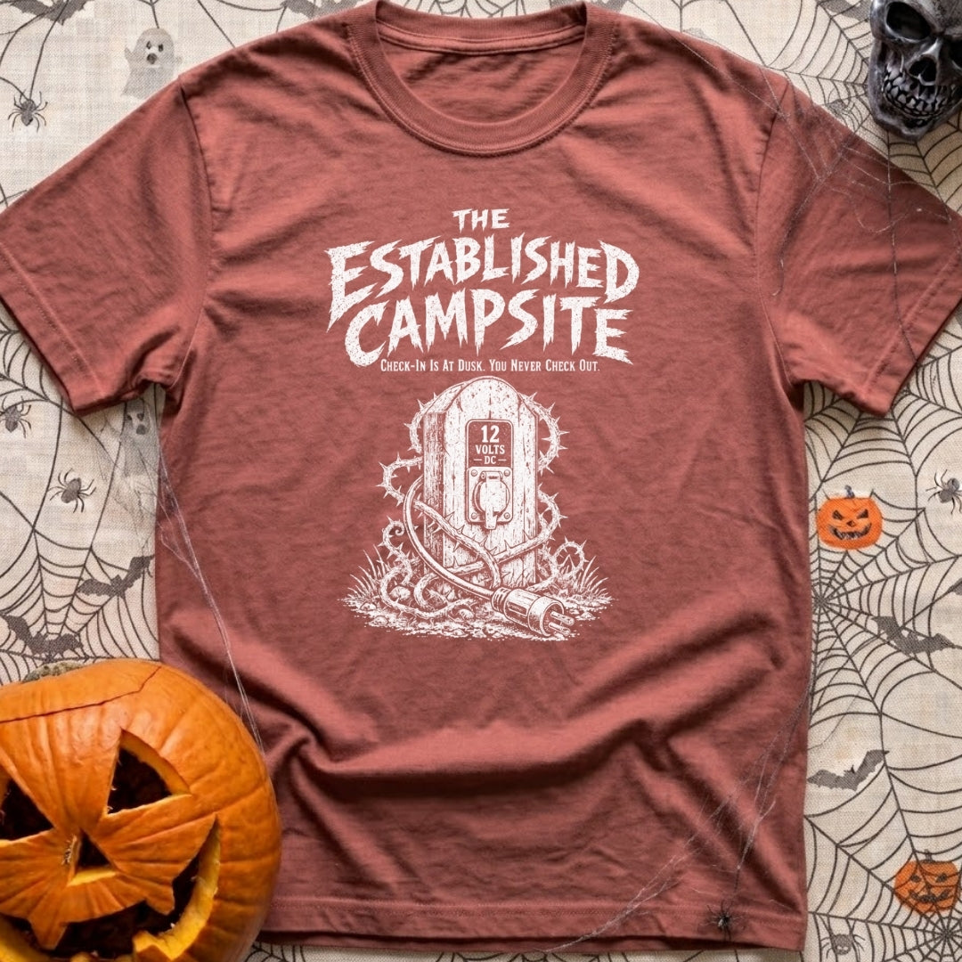 Lost The Plot - T-Shirt in Brick - A black and white illustration of a wooden electrical pedestal shaped like a...