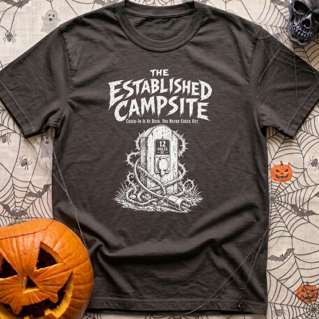 Lost The Plot - T-Shirt in Graphite - A black and white illustration of a wooden electrical pedestal shaped like a...