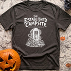 Lost The Plot - T-Shirt in Graphite - A black and white illustration of a wooden electrical pedestal shaped like a...