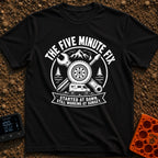 Five Minute Fix - T-Shirt in Black - A circular, distressed emblem featuring a crossed wrench and screwdriver behind a...
