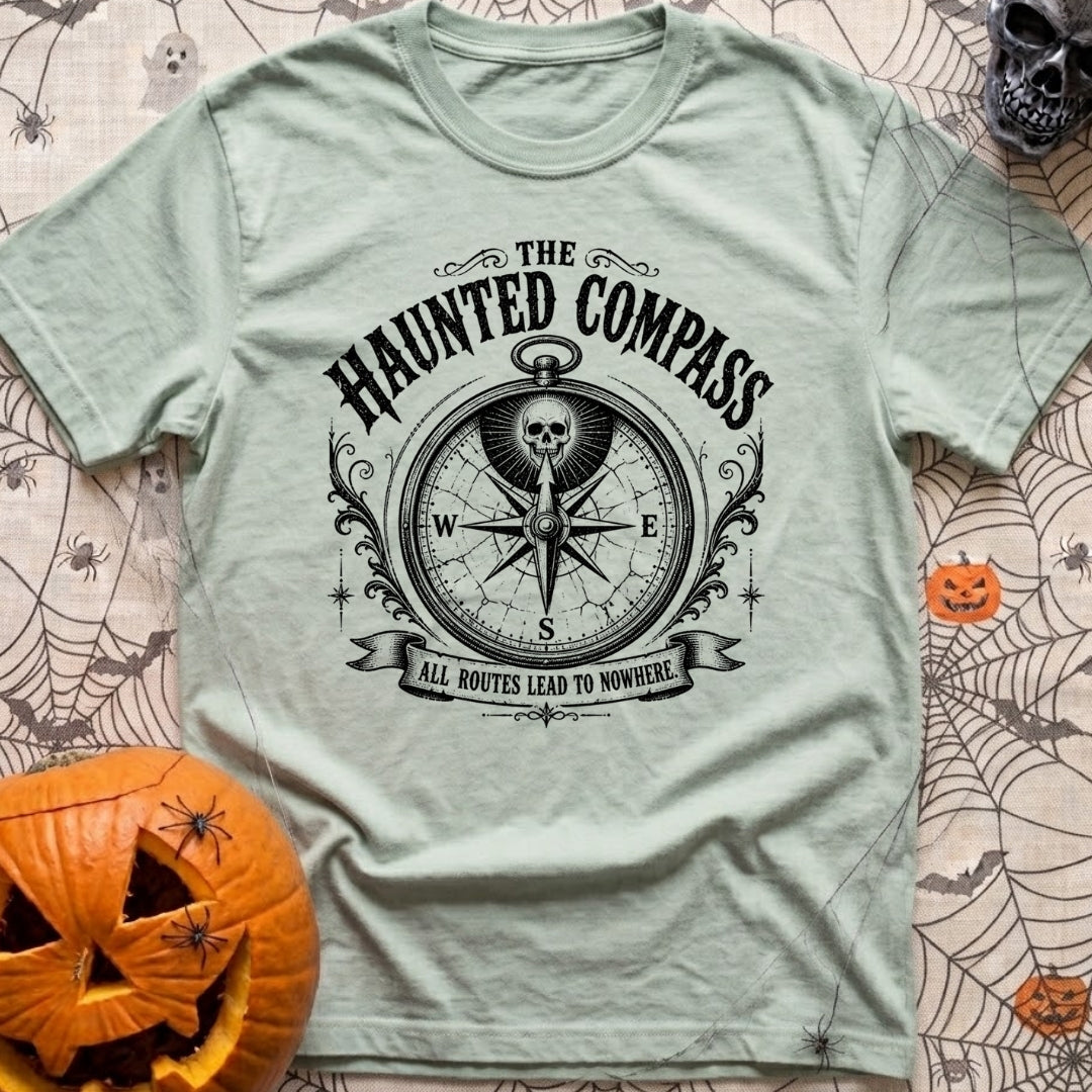 Dead Reckoning Society - T-Shirt in Bay - A black and white illustration of an ornate, vintage-style compass with a skull...