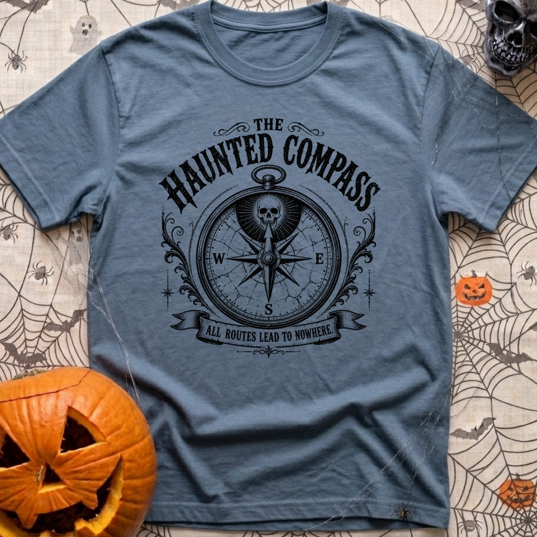 Dead Reckoning Society - T-Shirt in Blue Jean - A black and white illustration of an ornate, vintage-style compass with a...