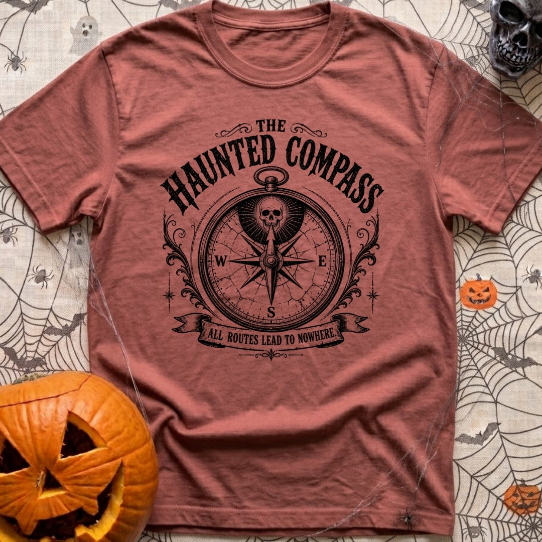 Dead Reckoning Society - T-Shirt in Brick - A black and white illustration of an ornate, vintage-style compass with a...