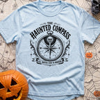 Dead Reckoning Society - T-Shirt in Chambray - A black and white illustration of an ornate, vintage-style compass with a...