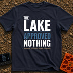 Lake Approved Doing Nothing - T-Shirt in Navy - A text-based design featuring the faint white words "THE" and "LAKE"...