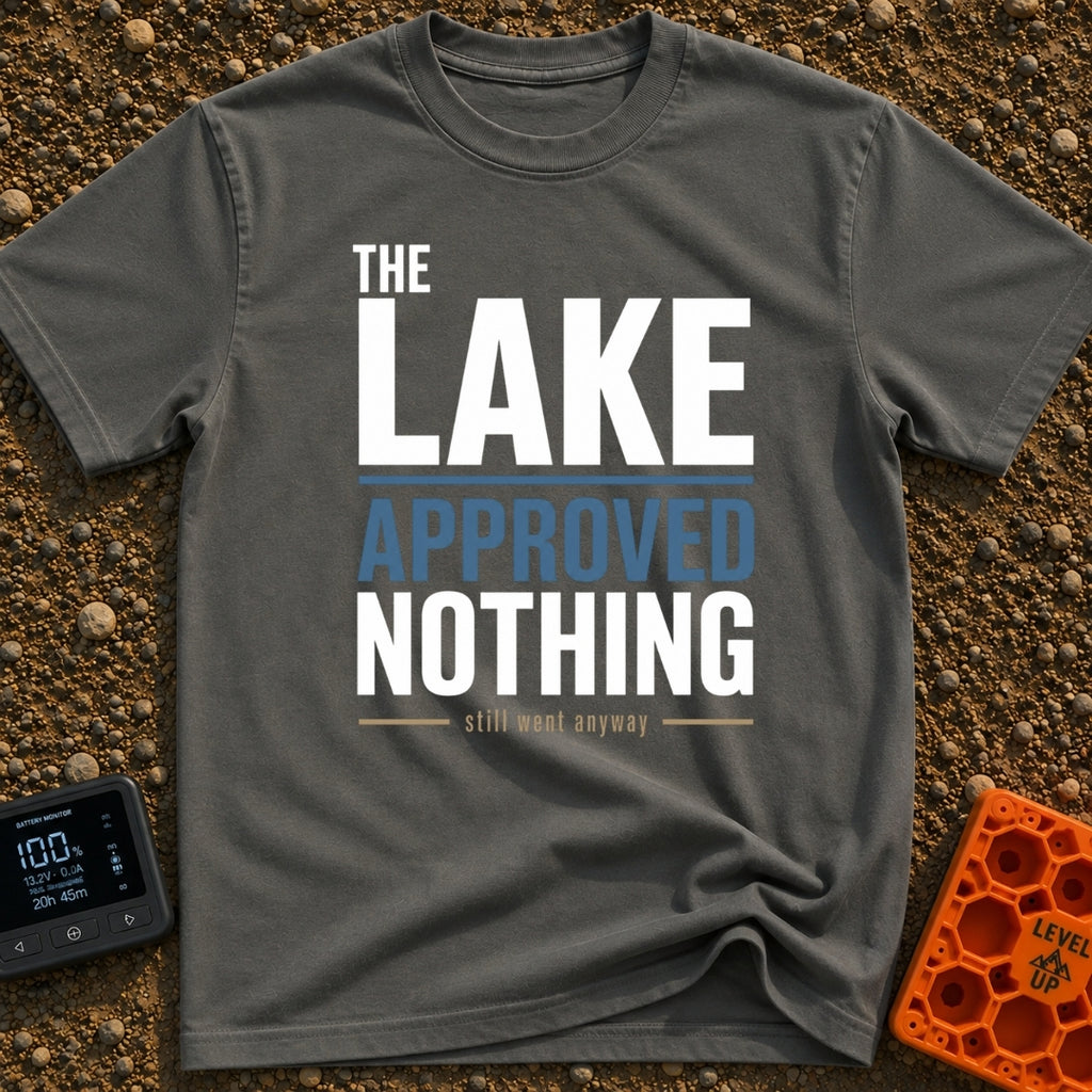Lake Approved Doing Nothing - T-Shirt in Pepper - A text-based design featuring the faint white words "THE" and "LAKE"...