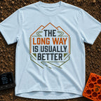 Take The Long Way - T-Shirt in Chambray - A geometric badge design featuring the text "THE LONG WAY IS USUALLY BETTER"...