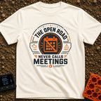 Zero Meetings Ahead - T-Shirt in Ivory - A circular, dashboard gauge-style badge featuring an orange calendar with a...