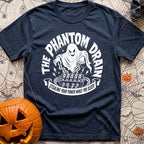 My Amps Are Ghosting - T-Shirt in Navy - A white illustration on a black background depicting a ghost hovering its hands...