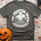 My Amps Are Ghosting - T-Shirt in Pepper - A white illustration on a black background depicting a ghost hovering its...