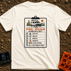 All Systems Roam - T-Shirt in Ivory - A graphic of a clipboard titled "The Pre-Roam Checklist" featuring a camper van...