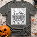 Smore To The Story - T-Shirt in Pepper - The artwork features spooky-style text reading "THE REAL GHOST STORY" above a...