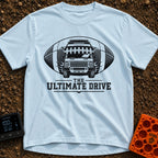 The Ultimate Drive - T-Shirt in Chambray - A black and white illustration of a camper van breaking through the center of...