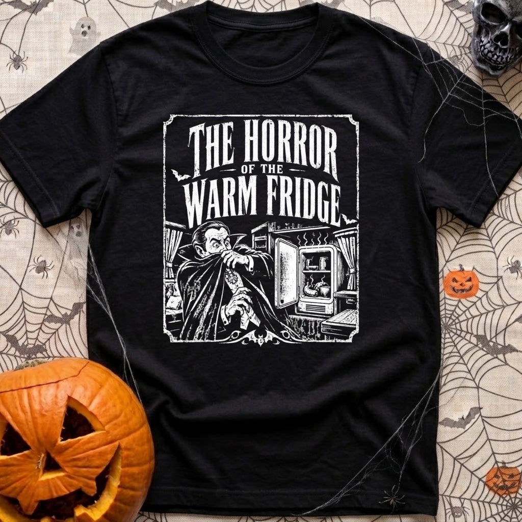 Not Cool Man - T-Shirt in Black - A distressed, vintage horror movie poster style illustration showing a cowering vampire...