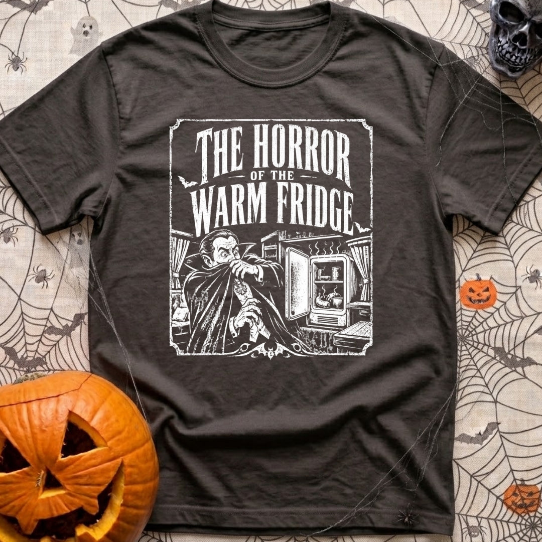 Not Cool Man - T-Shirt in Graphite - A distressed, vintage horror movie poster style illustration showing a cowering...