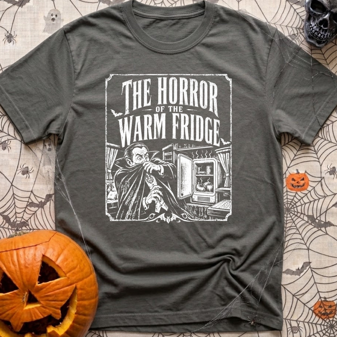Not Cool Man - T-Shirt in Pepper - A distressed, vintage horror movie poster style illustration showing a cowering...