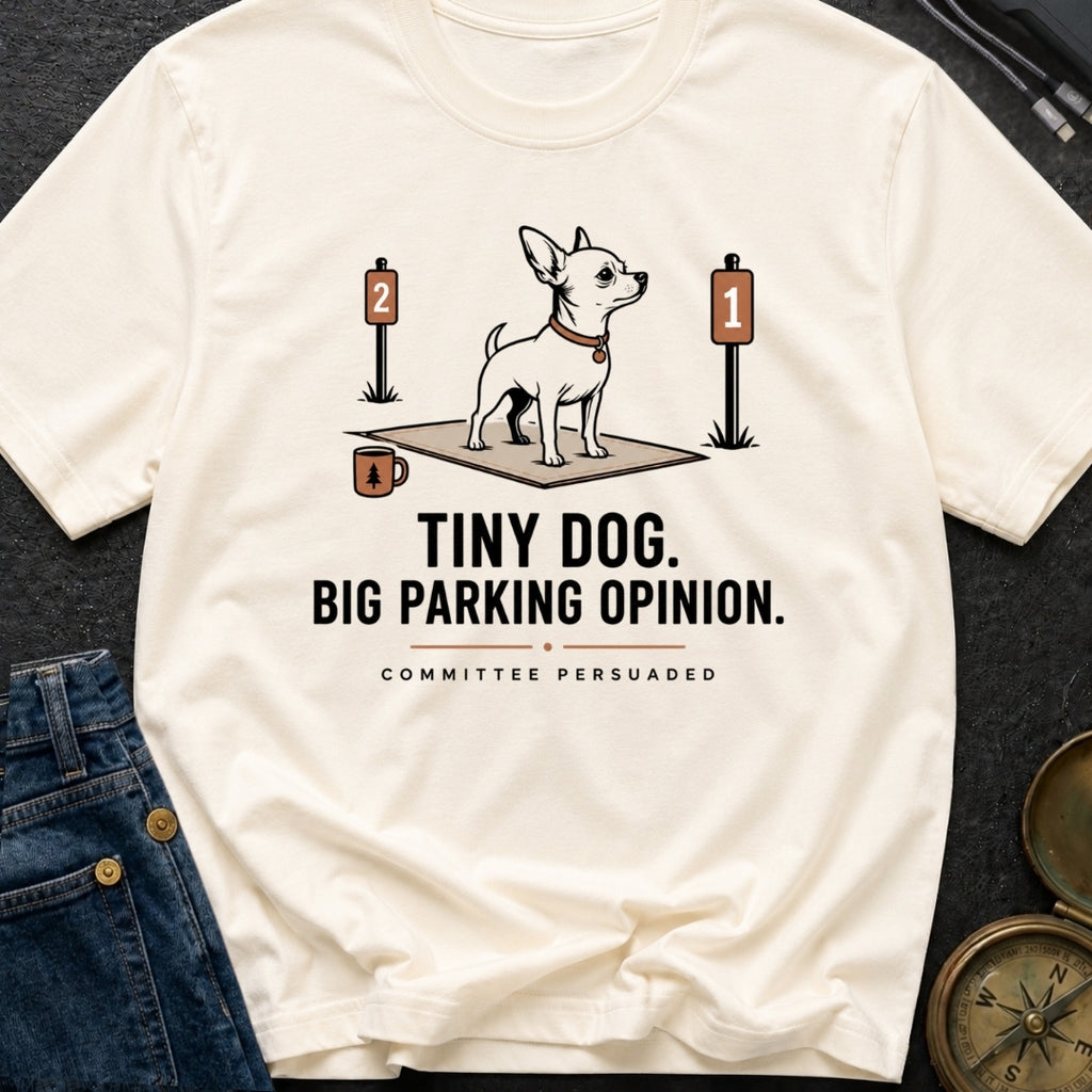 Tiny Dog Big Parking Opinion - T-Shirt