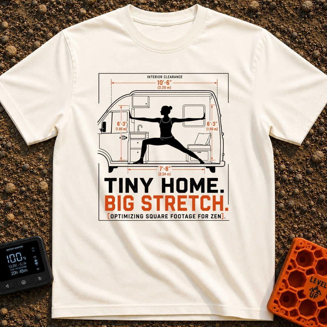 Stretch Your Square Footage - T-Shirt in Ivory - A schematic diagram showing the cross-section of a camper van with...