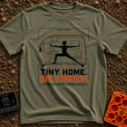 Stretch Your Square Footage - T-Shirt in Moss - A schematic diagram showing the cross-section of a camper van with...