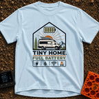 Tiny Home Power Trip - T-Shirt in Chambray - A camper van with a roof-mounted solar panel is framed inside a house shape...